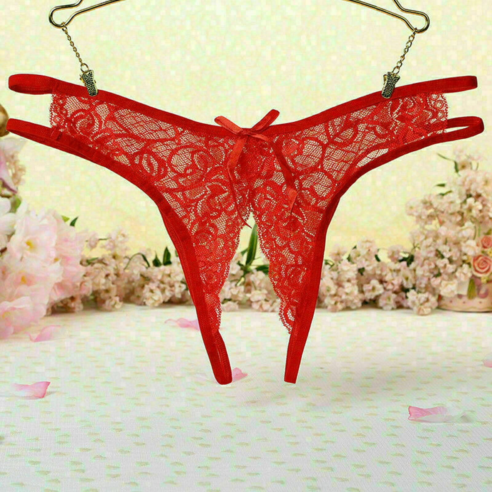 Women’s Floral Panties Crotchless Underwear Thongs Lingerie G-String Lace Briefs