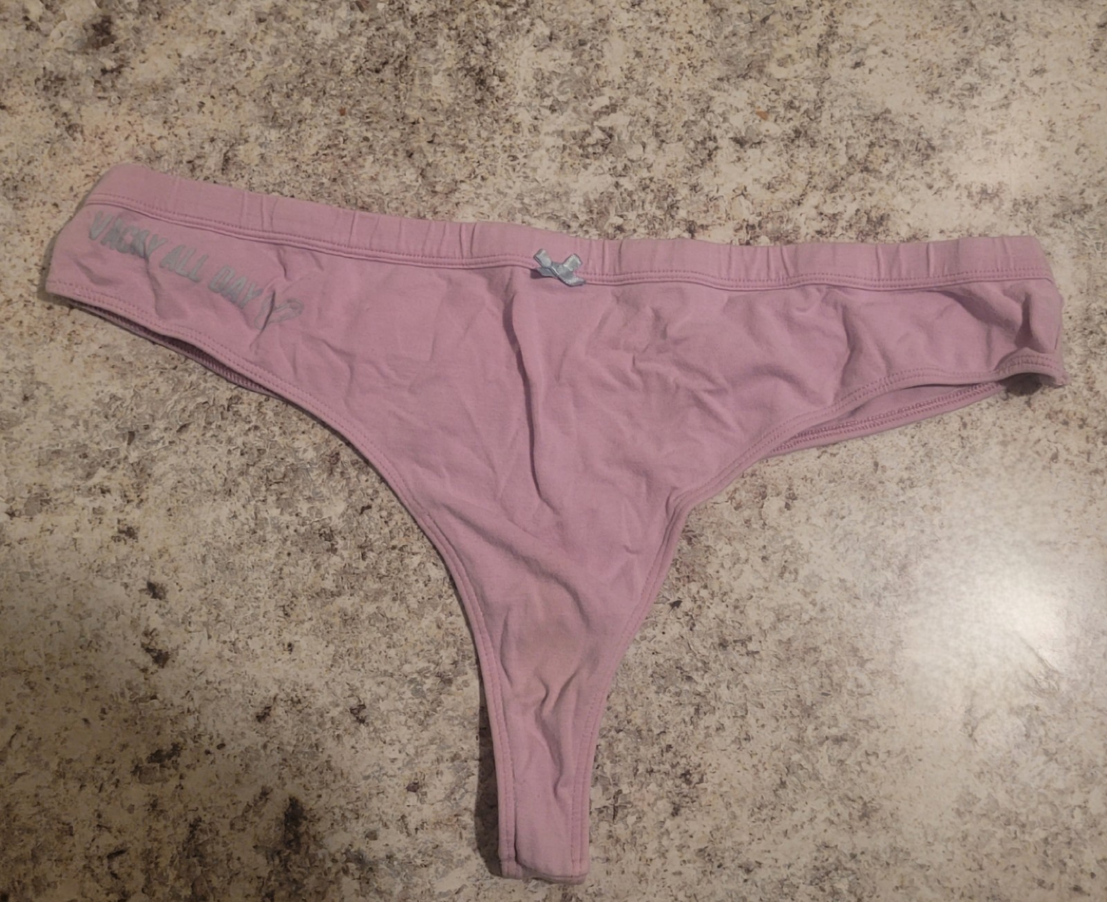 Pink Thong Panties Solid Cotton Bow Accent Knit Opaque Women’s Size Regular