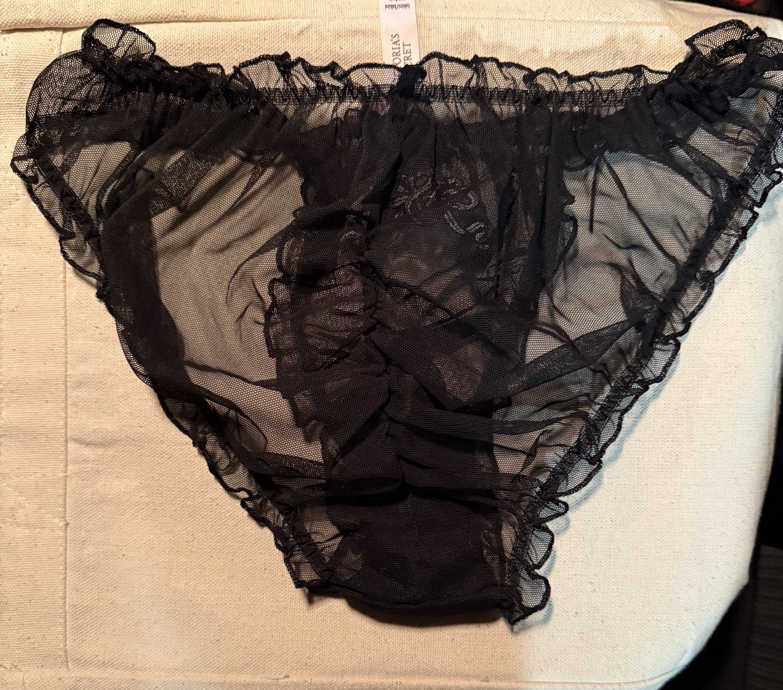 Victoria’s Secret Black Sheer Mesh Ruffle Bikini Panties Women’s Size M