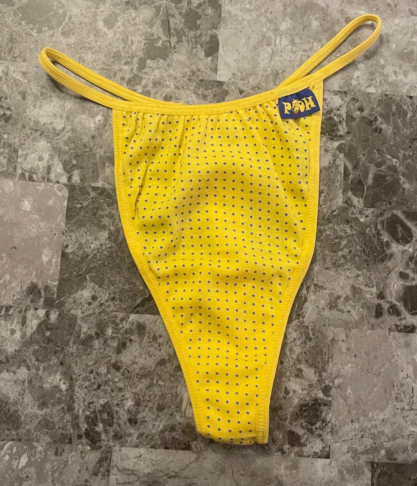 DISNEY WINNIE THE POOH YELLOW BLUE POLKA DOT COTTON VINTAGE RARE THONG PANTIES