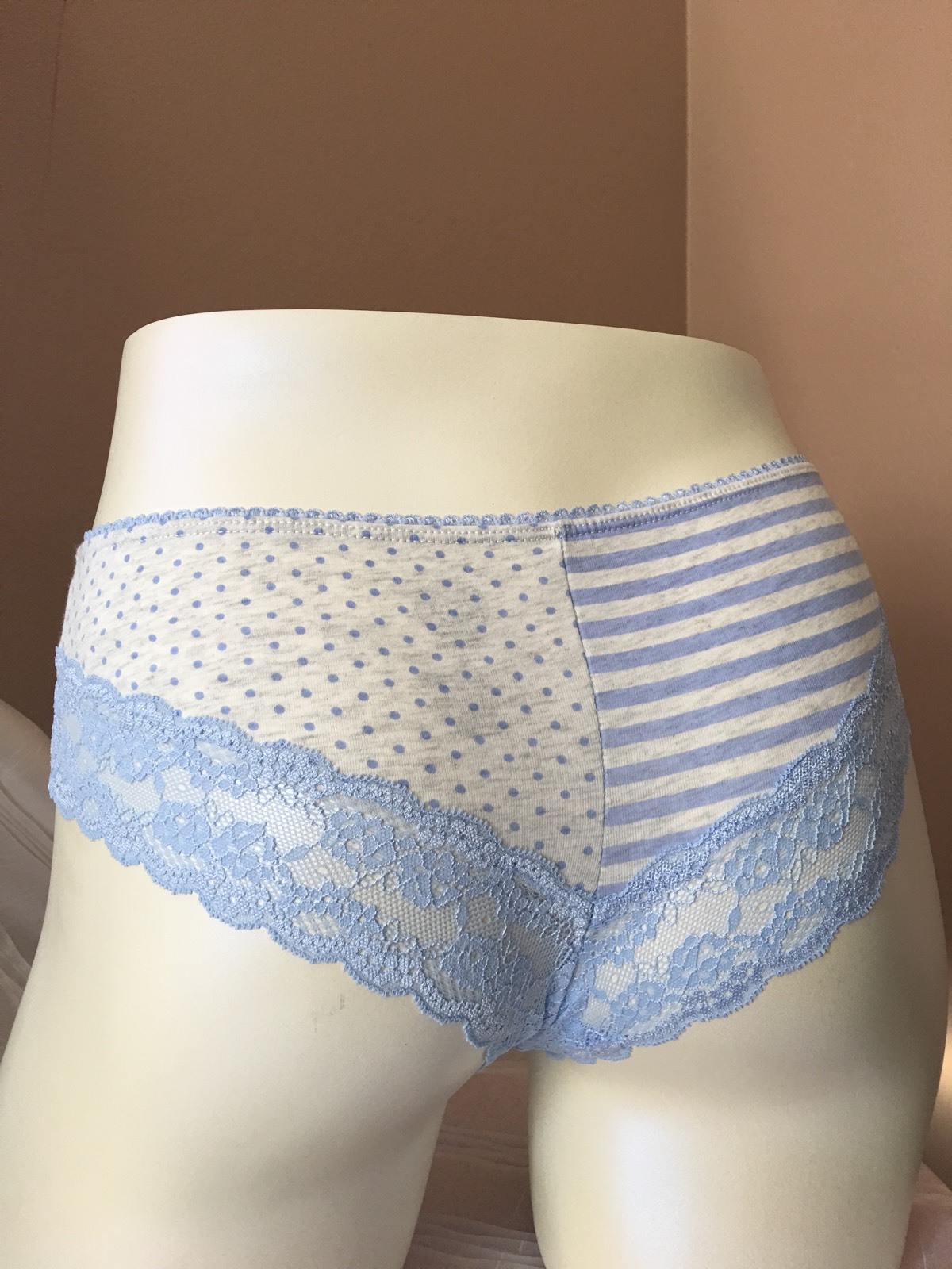 SO Lace-Trim Leg Cheeky Panty 450 Blue Striped Dots SI322141 Sz.S,XL #10