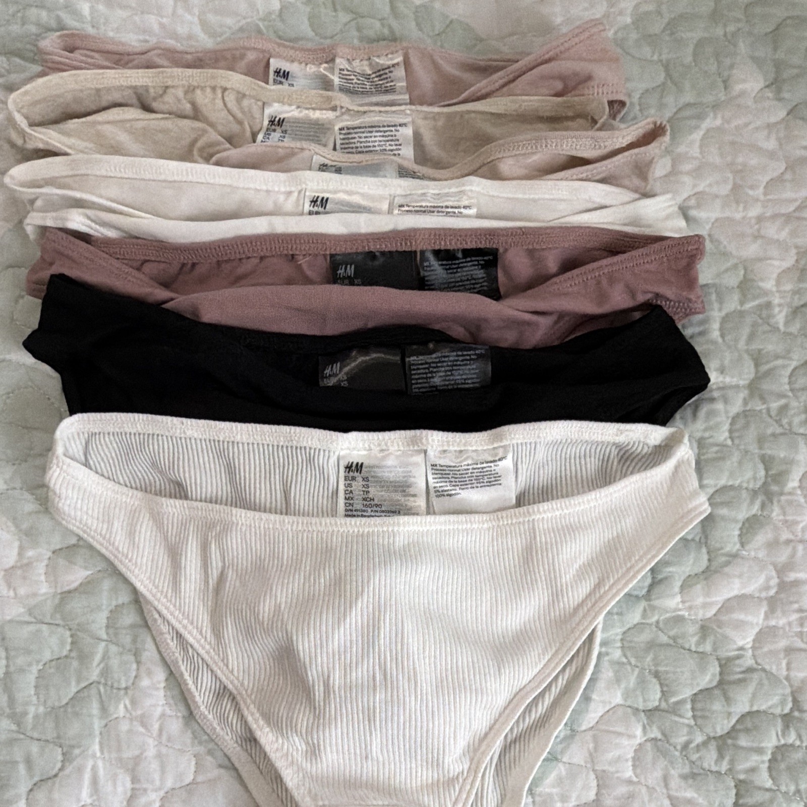 H&M Women’s Bikini Panties 6-Pack Size XS Multicolor Solid Cotton Blend Stretch