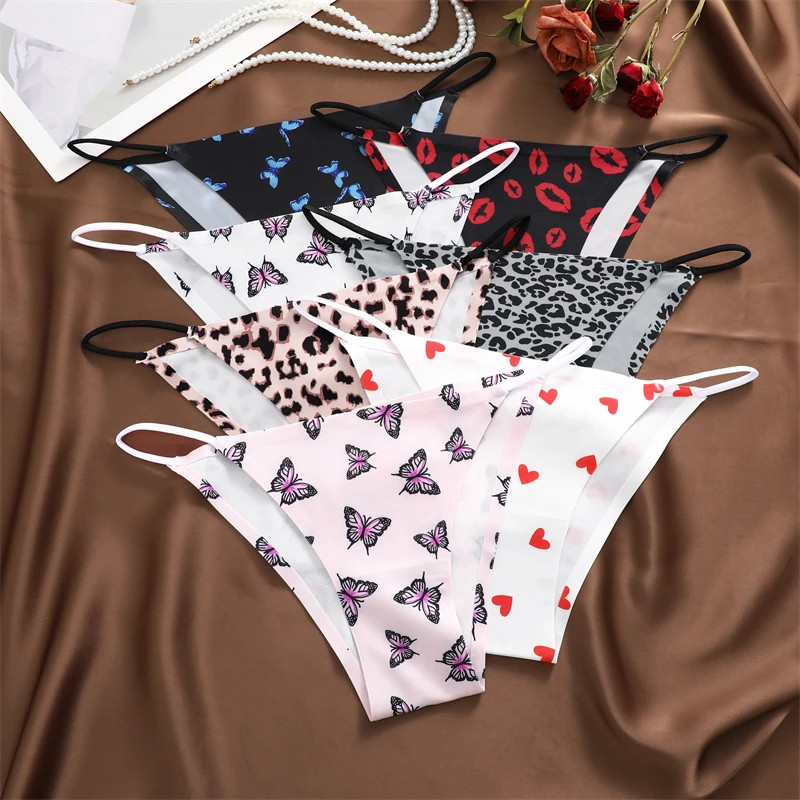 4 Pcs Women’s Graphic Print Briefs Seamless Lace Panties Breathable Low Waist