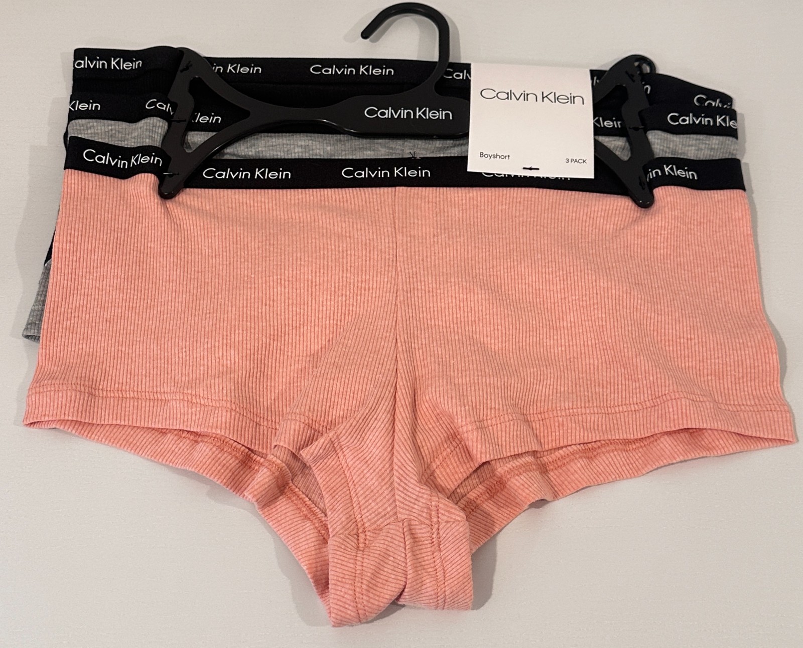 NWT Calvin Klein 3 Pack MEDIUM Rib Knit Boyshorts Women’s Black Grey Pink