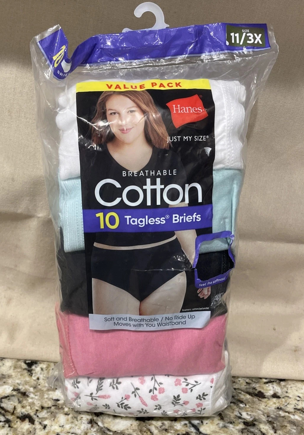 Hanes Just My Size Tagless Briefs 10 Pack Breathable Cotton Size 11(3x) & 12(4x)