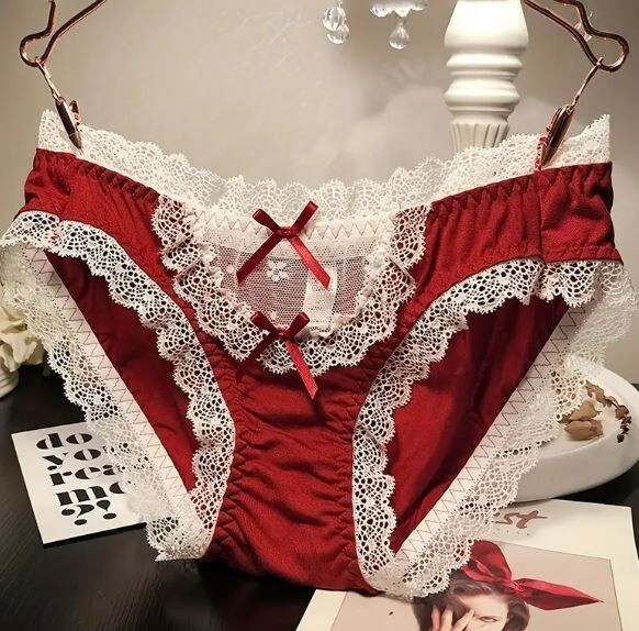 2 pack Women’s elegant soft satin and lace trim knickers bow detail sissy CD TV