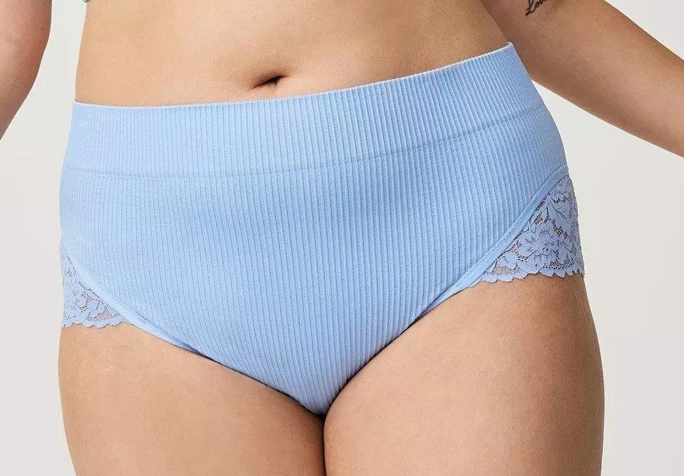 NWT – Torrid Lt. Blue Ribbed Lace Sides Brief Panties Sz 5 (28) – $16.90