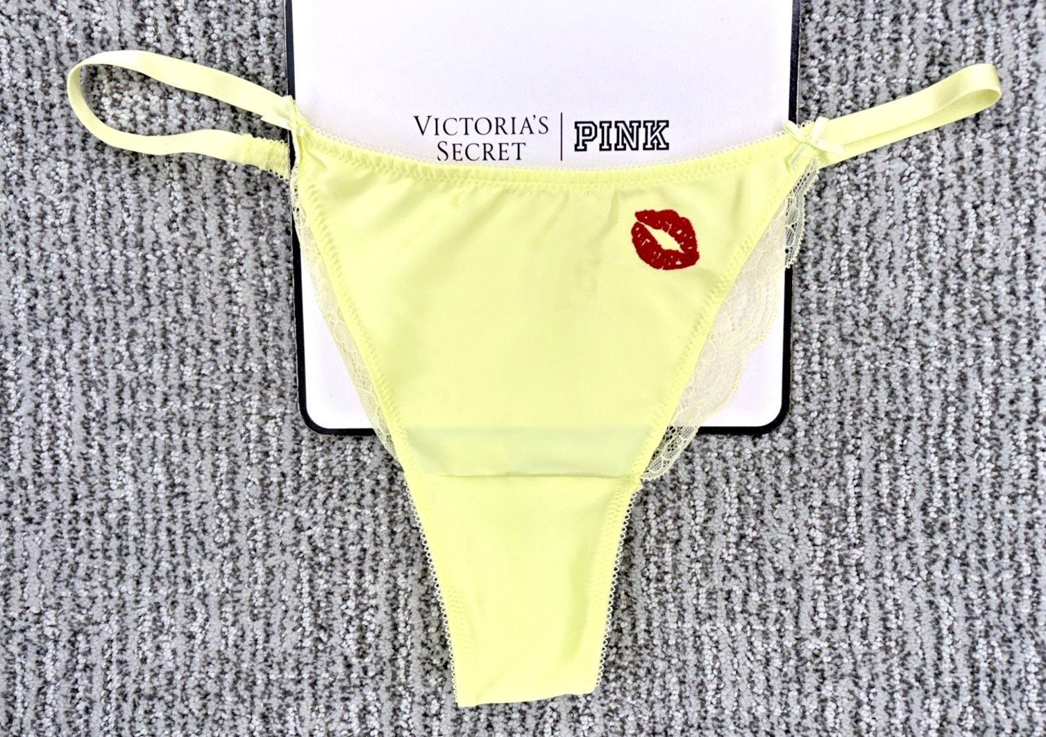 Victorias Secret Tease NWT Large Yellow Satin Kiss High Leg Thong Panty Sexy Bow