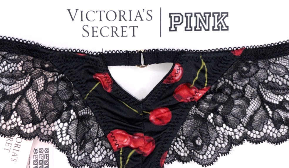 Victorias Secret VerySexy NWT Medium Black Cherry Lace Trim High Leg Thong Panty