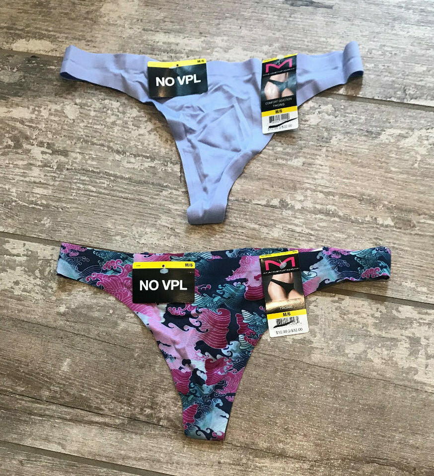 NEW 2 pair Maidenform Thong Panties M/6 Medium 6 Blue lace solid lavender multi