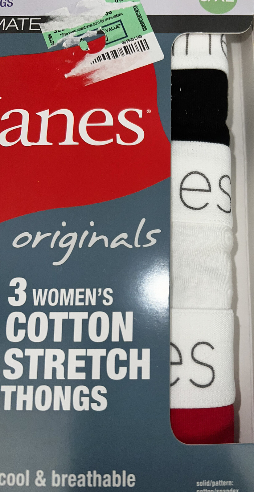 Hanes Ultimate ~ 3-Pair Women’s Thong Underwear Panties Cotton Originals (A) ~ M