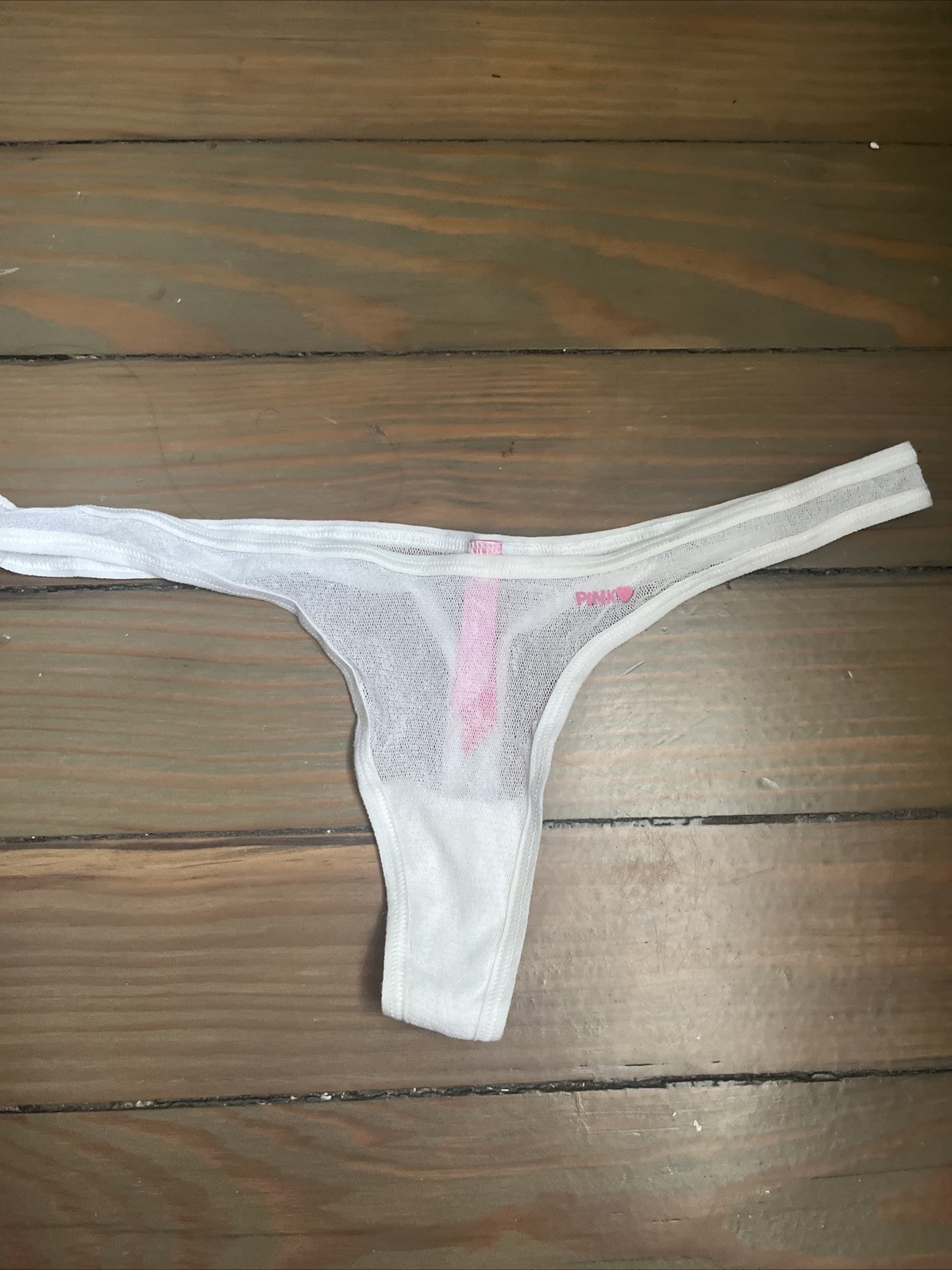 VNTGvictoria secret Pink Collection White Shear Thong Size Small NEW
