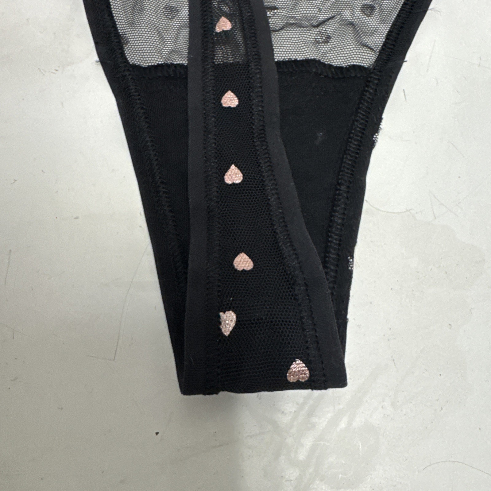 Victoria’s Secret Black Polyester Mesh Pink Glitter Band Thong Panties Sz XL New