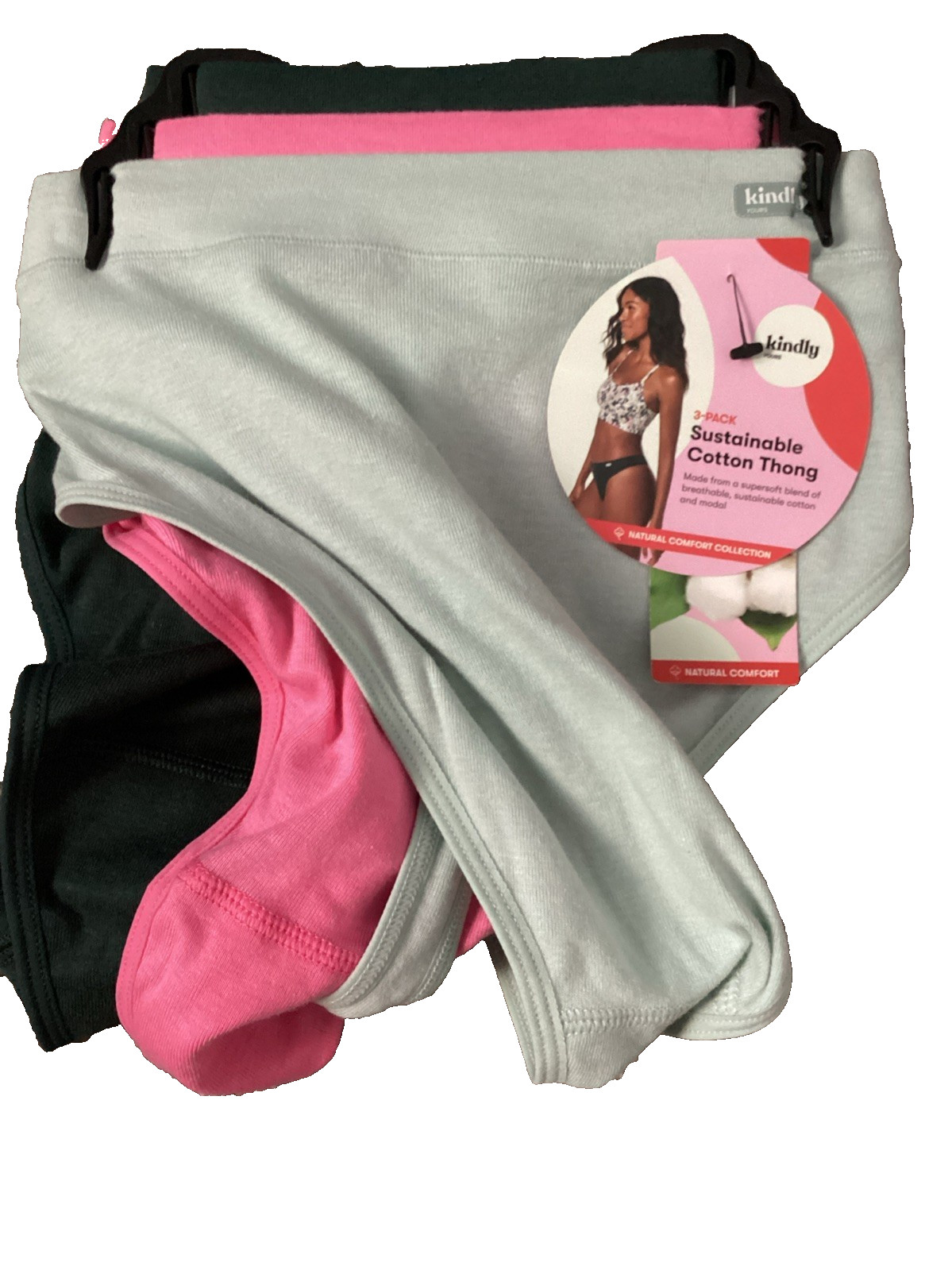 KINDLY YOURS 3-Pack SUSTAINABLE COTTON THONG Panties Sz. 2XL *
