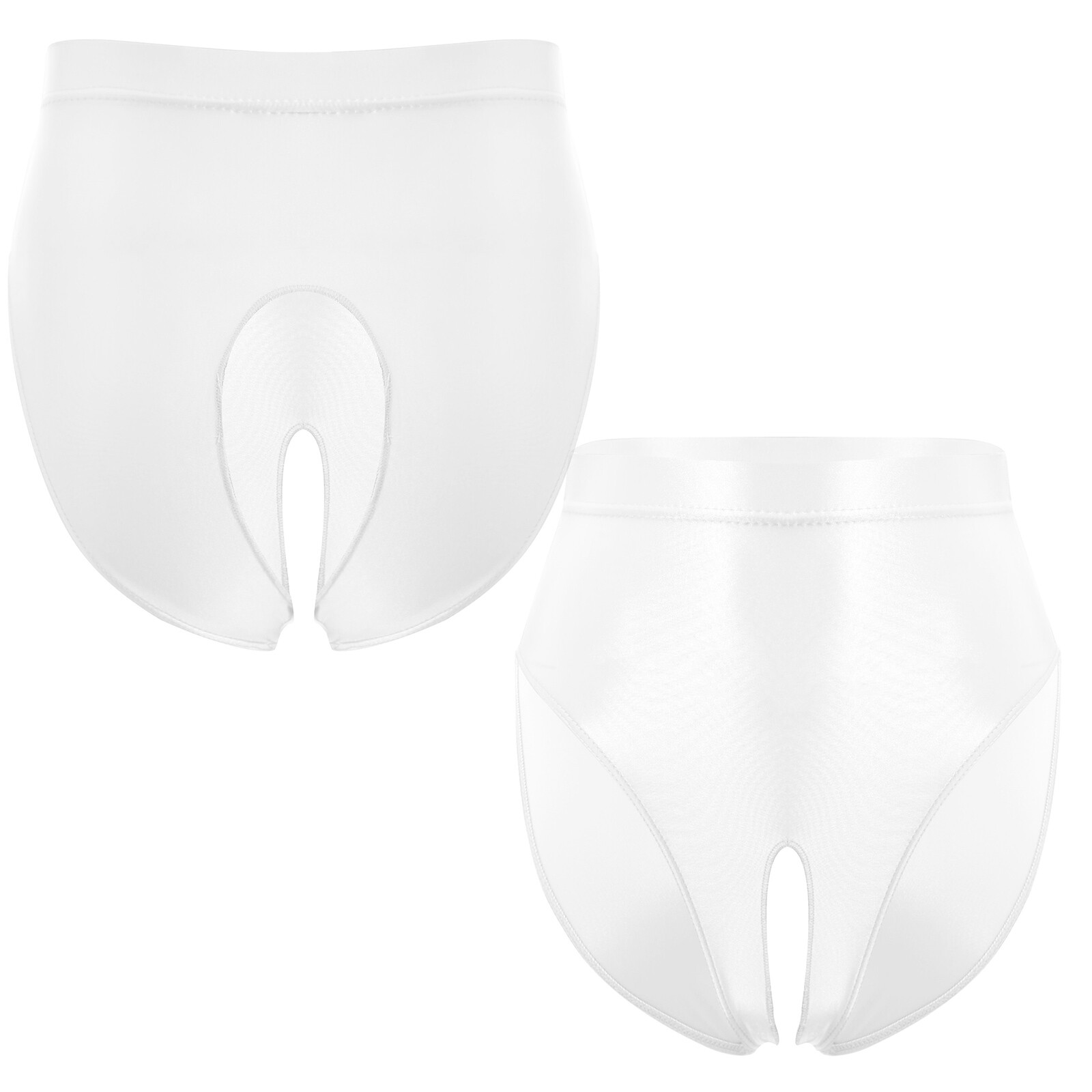 Womens Satin Glossy Pants G-String Thongs Shiny High Waist Open Crotch Underwear