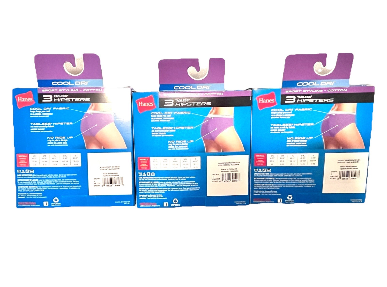 NEW 3 Sets (3 Pr Pkg)-HANES Underwear-Womens Hipsters 7/L-Cool Dri Cotton=9 pr
