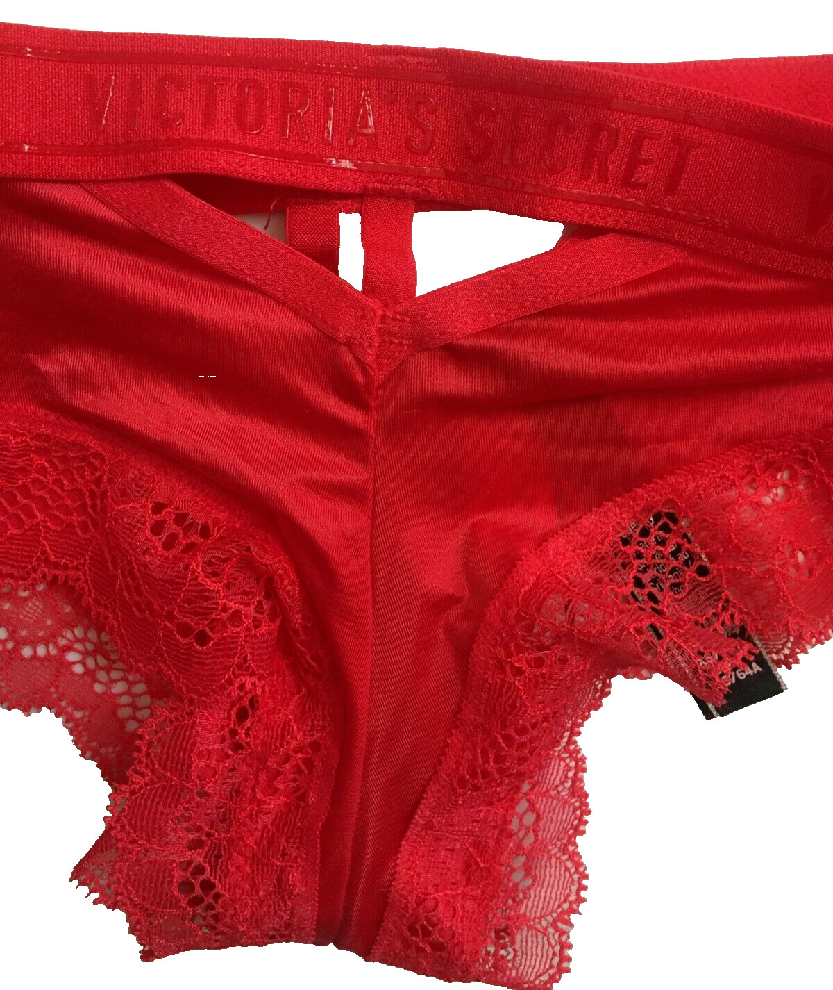 Victorias Secret Cherry Red Cheeky Panty Size XS Sport Logo Band Silky Lace Trim
