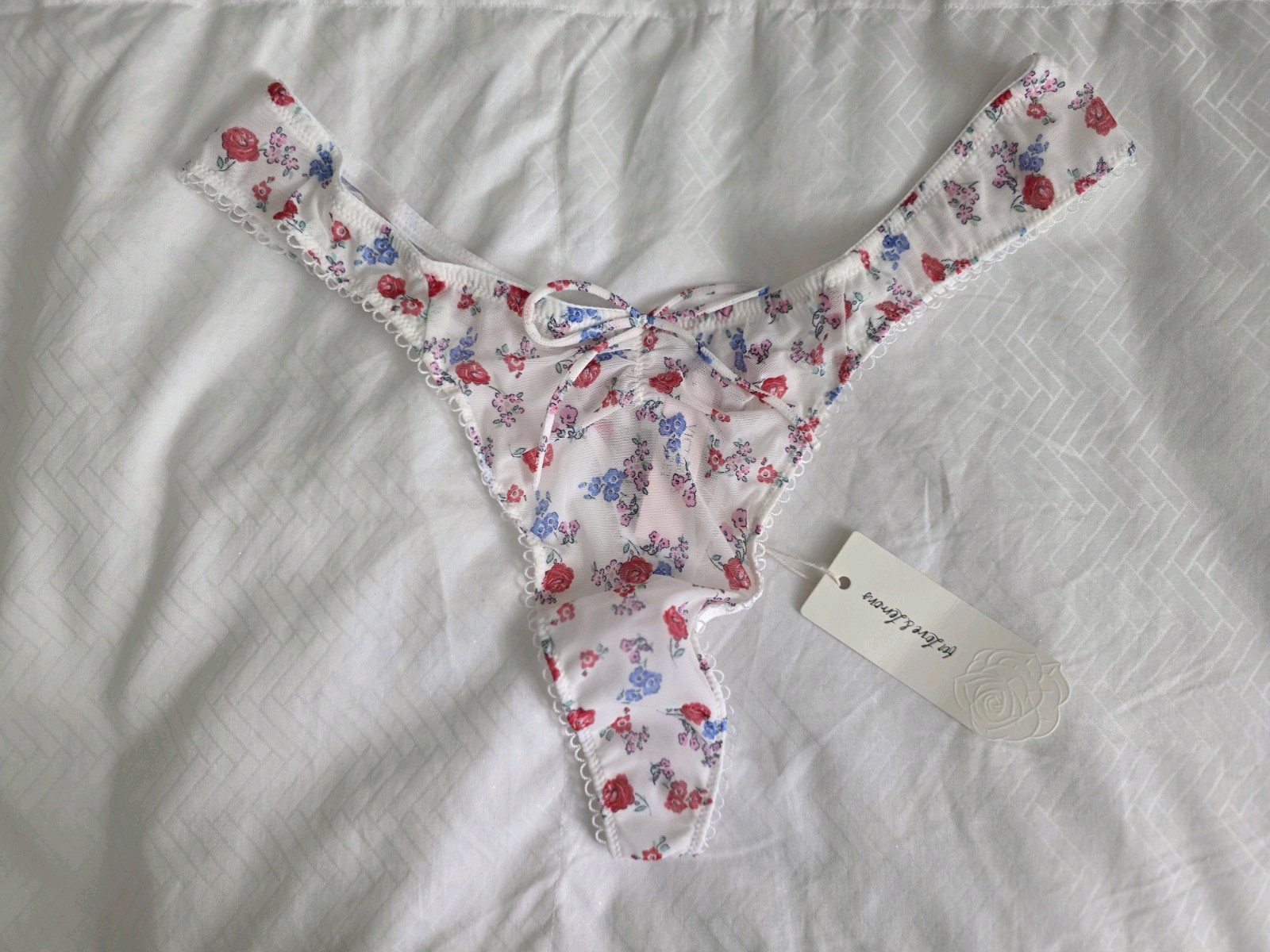 ​For Love & Lemons Lottie Thong Panty XL Extra Large VS Red Multi Floral NWT