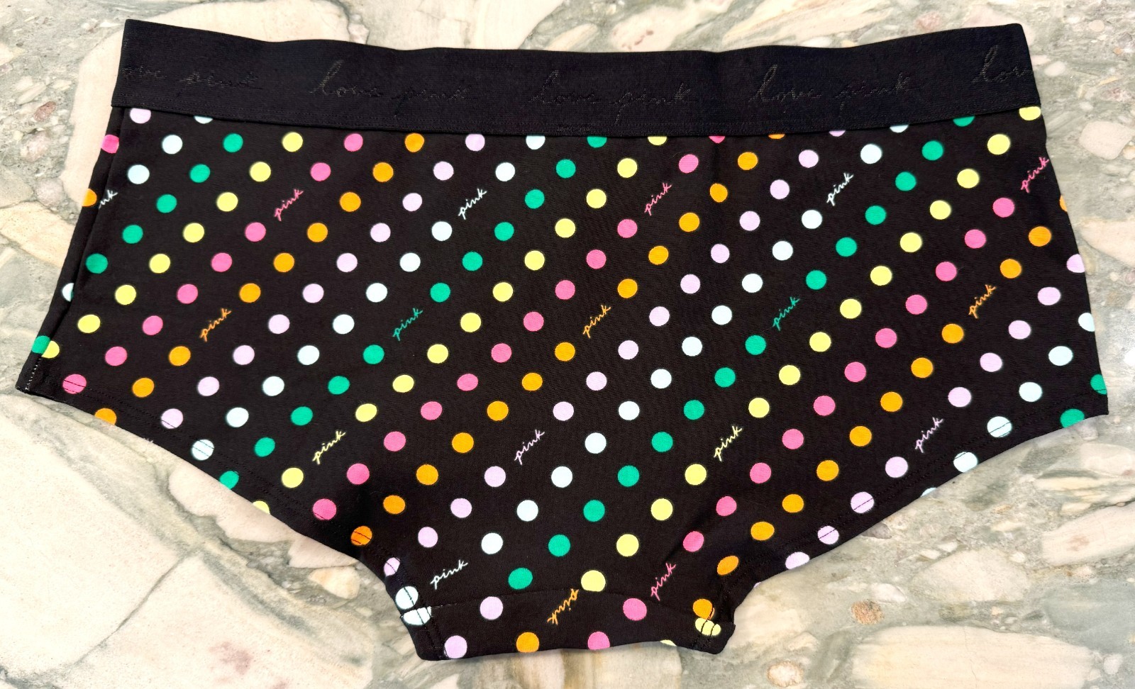 NEW Victoria Secret PINK Cotton Logo Boyshort – Black Multi Dots – XL or XXL