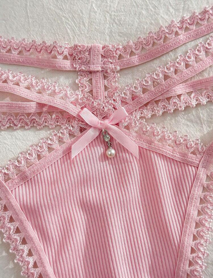 Women’s Kawaii Cute-Sweet Pink Ribbon Strappy Low-Rise Sexy Thong Panty size XL