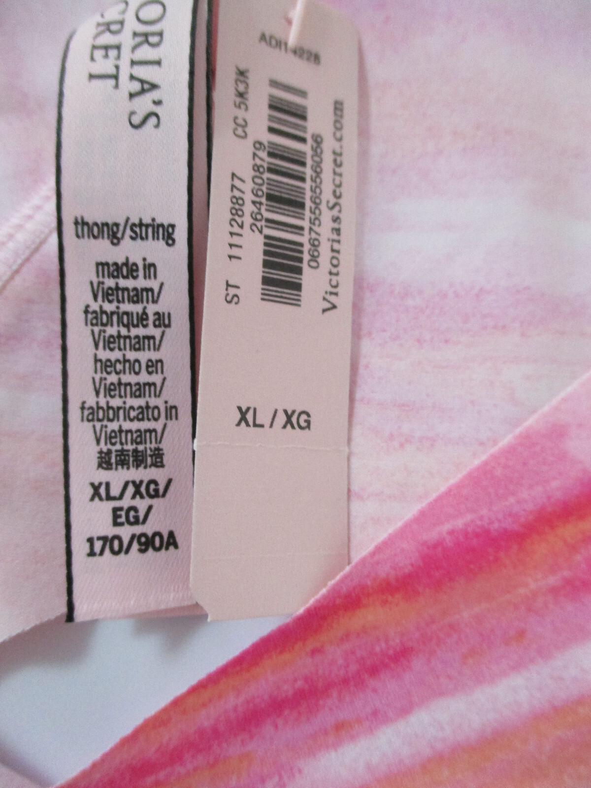 Victoria’s Secret Thong Pantie Size XL Sunrise Pink Brushstroke No Show Low Rise