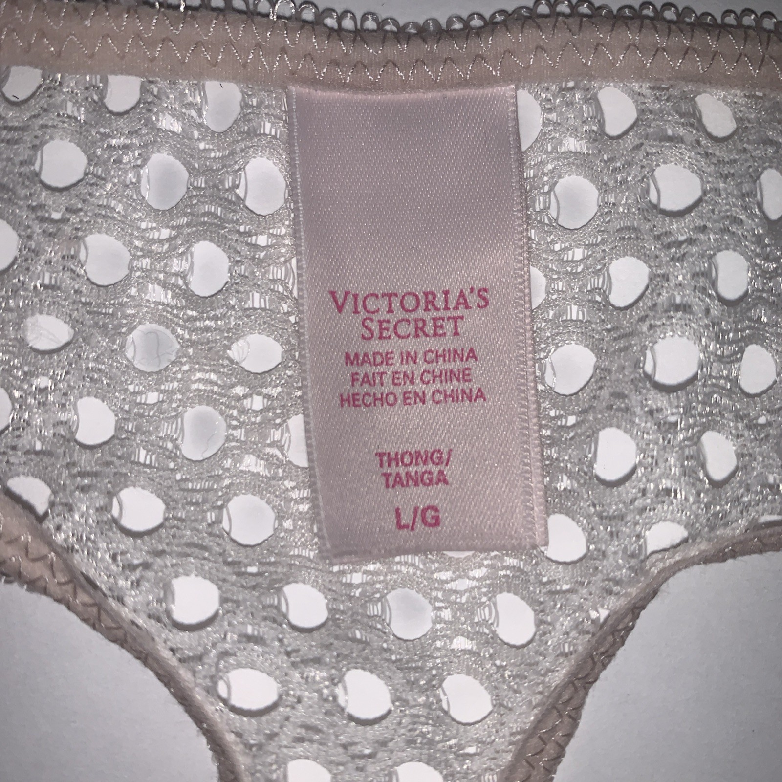 Victoria’s Secret Cream Blush Large Eyelet Strappy Lace Thong NWOT