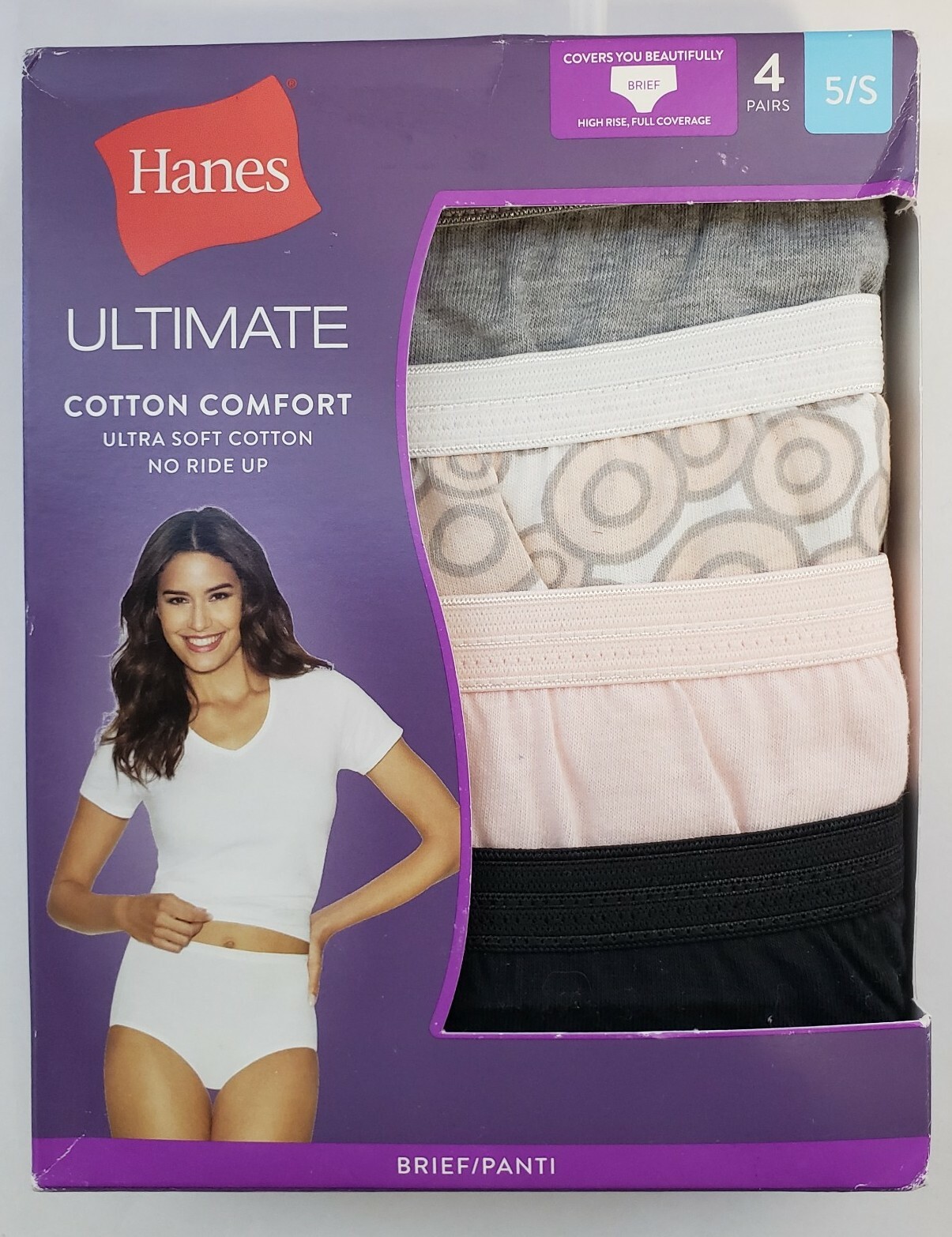 Hanes Ultimate Women’s HI-CUT 4-Pack Cotton Comfort TAGLESS 5/S Multicolor- 4H1