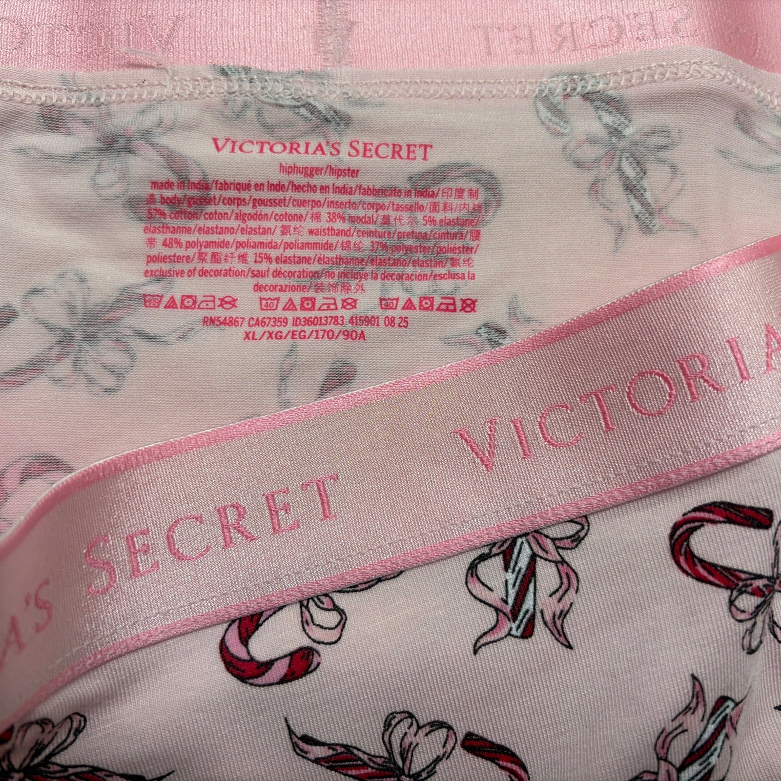 Victoria’s Secret Pink Color Candy Cane Cotton/Modal Logo Hiphugger Panty, XL