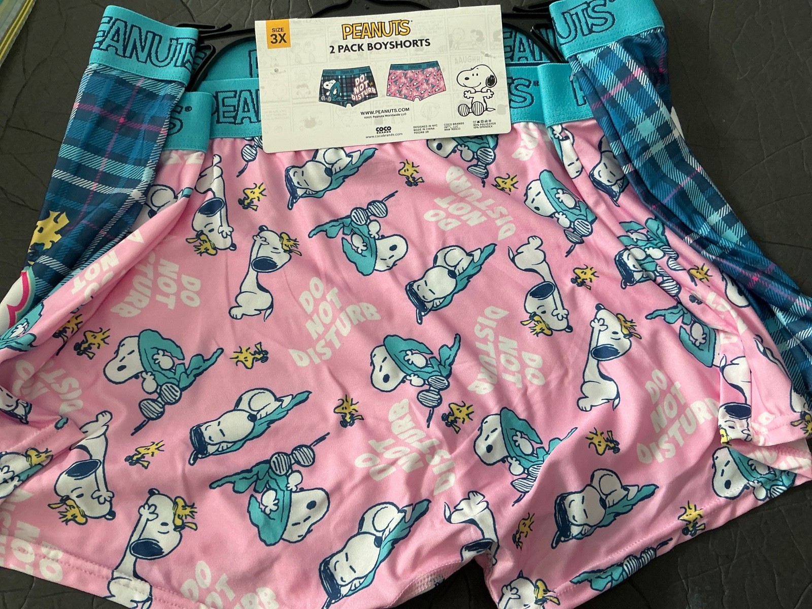 PEANUTS SNOOPY WOMENS 2 PACK BOY SHORTS UNDERWEAR Size 3X NWT Do Not Disturb