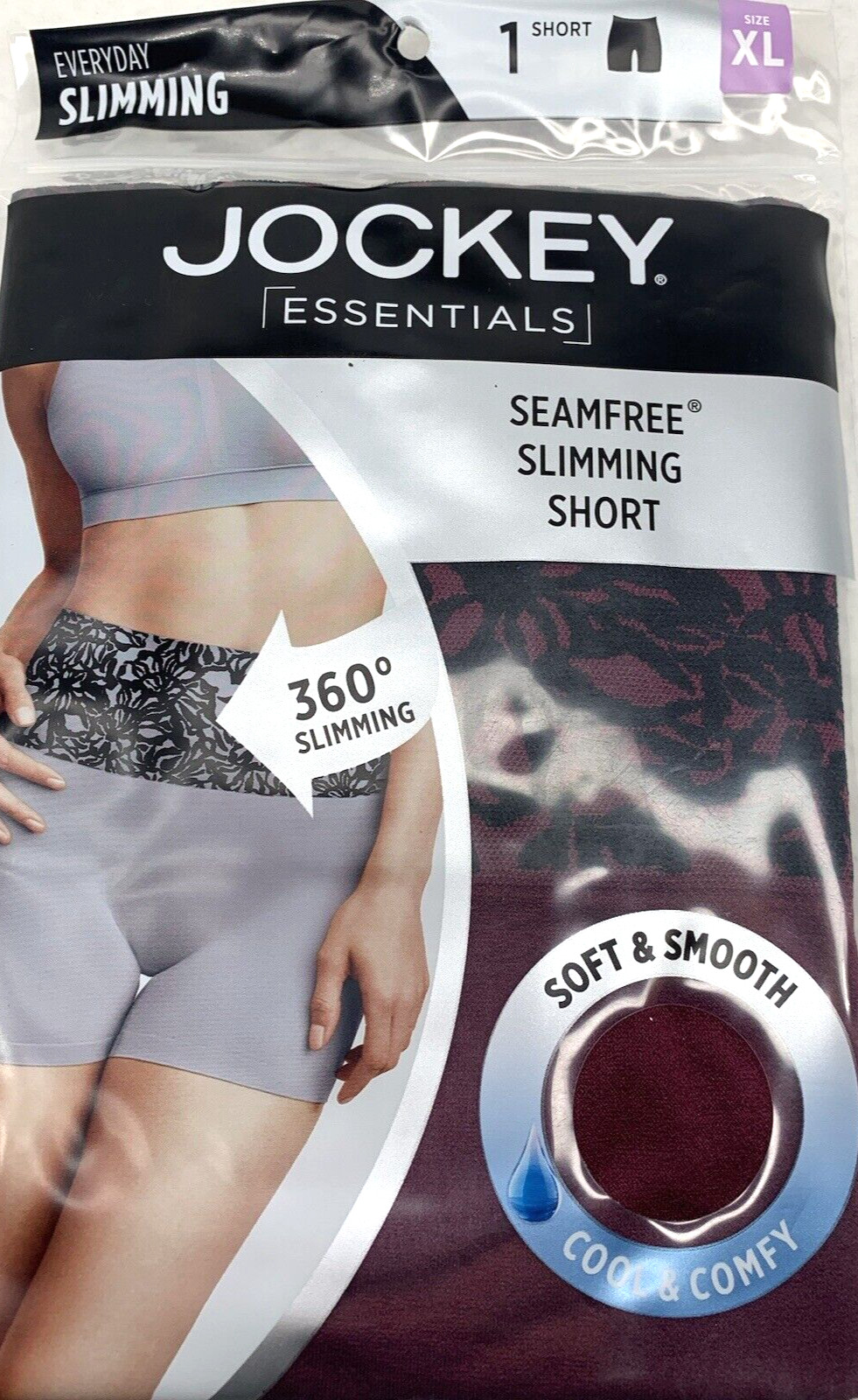 Jockey Women’s Shorts SZ XL 360* Slimming Cooling Seam Free Burgundy Black