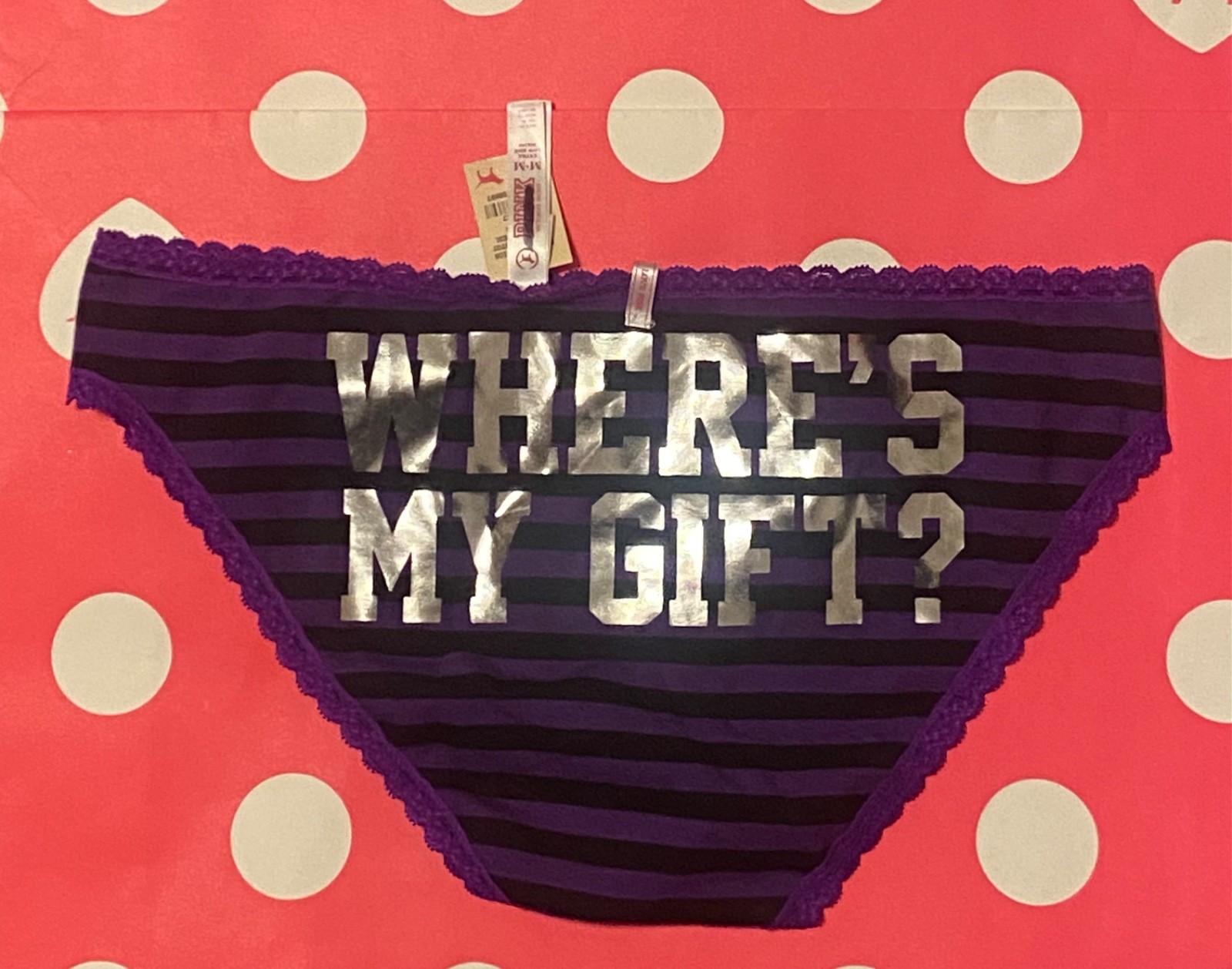 Victoria’s Secret Pink 2011 Vintage Y2K Where’s My Gift? Stripe M Bikini Panty