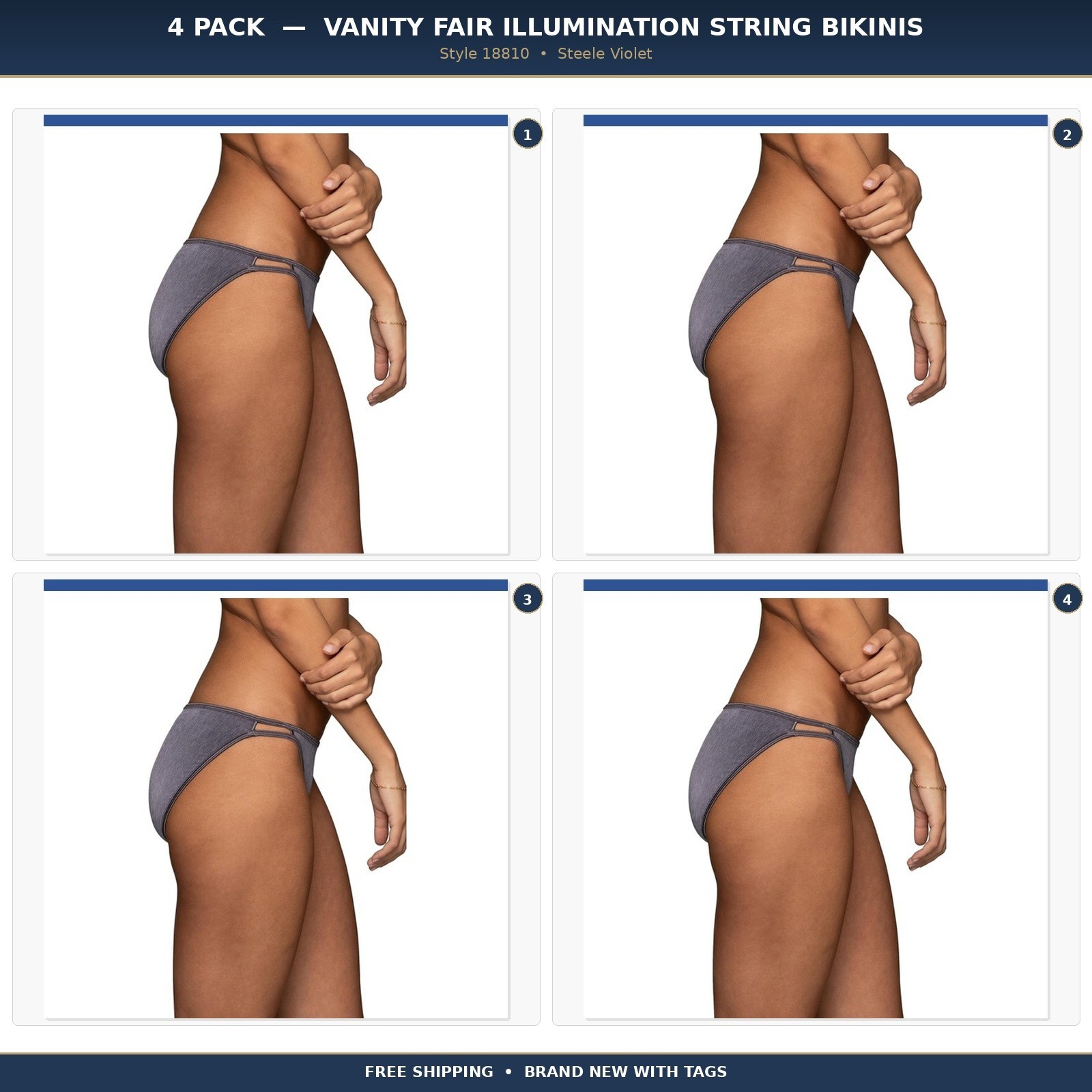 4 Pack Vanity Fair Illumination String Bikini Panty 18810 Steele Violet 9-11
