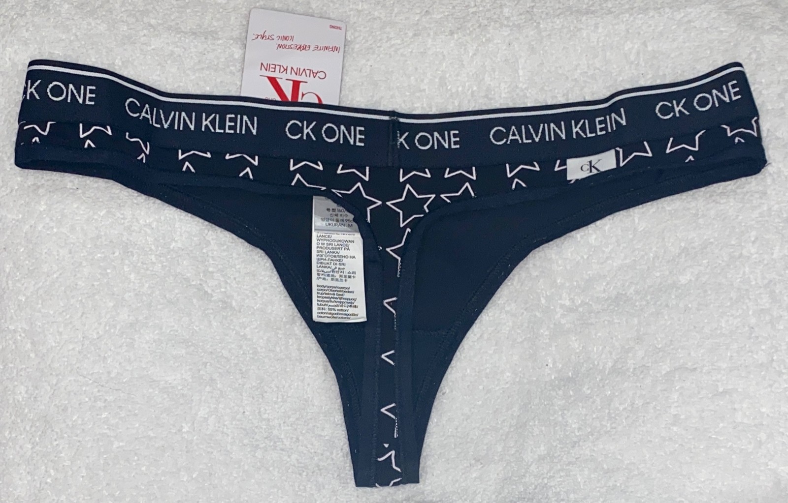 CALVIN KLEIN CK One Cotton Outline Star Black Thong Panty Women XS 4 S 5 M 6 L 7