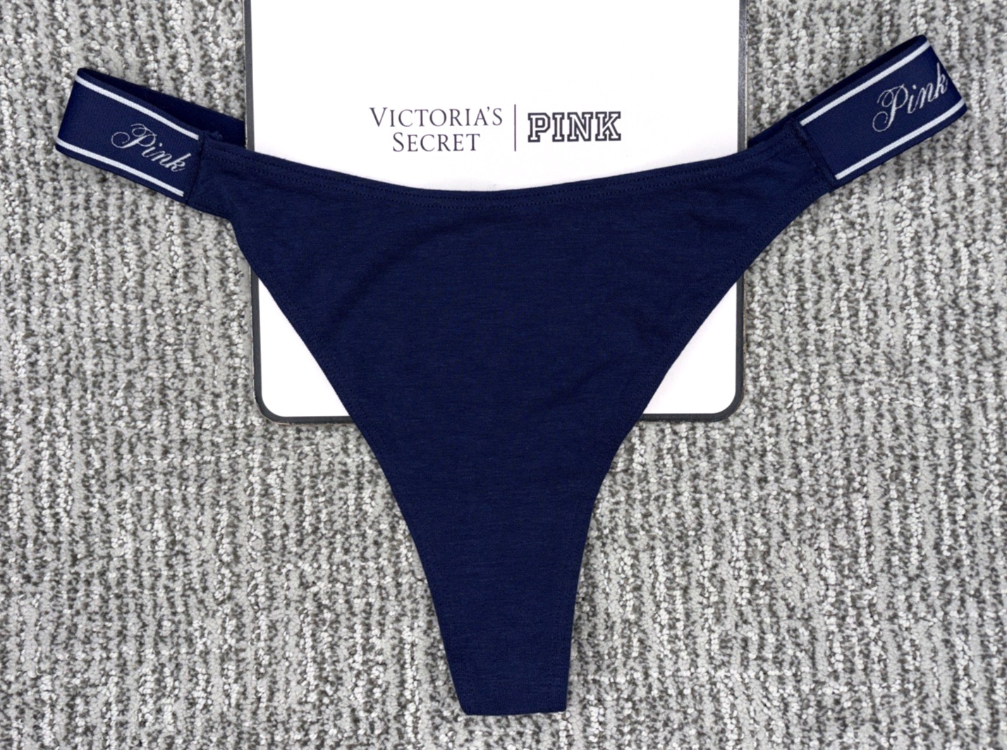 Victoria’s Secret PINK NWT Medium Blue High Leg Thong Panty Cute Spellout Sexy