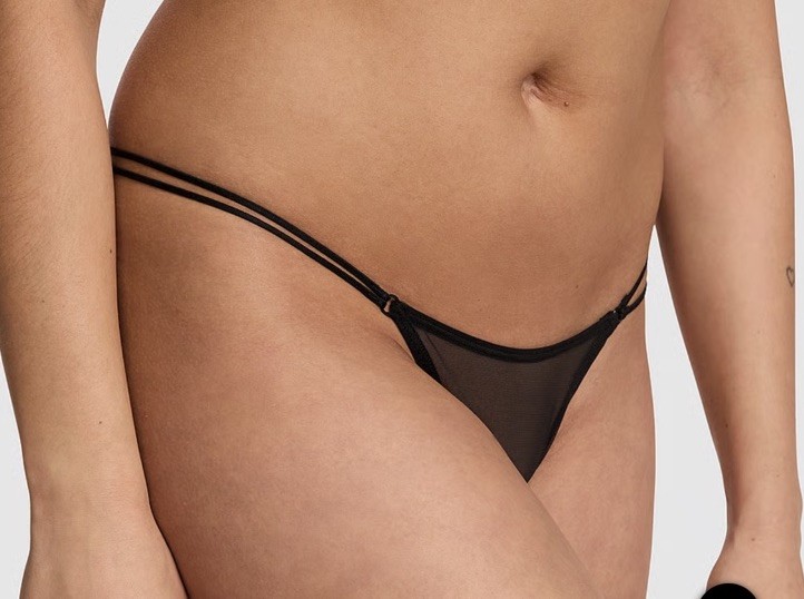 💕Victoria’s Secret “PINK” Mesh Micro Strappy Thong Black X-Small🎉💕