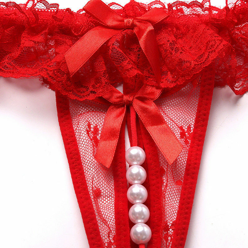 Sexy Womens Crotchles Pearl Panty Lace Thongs G-string Lingerie Underwear T-back