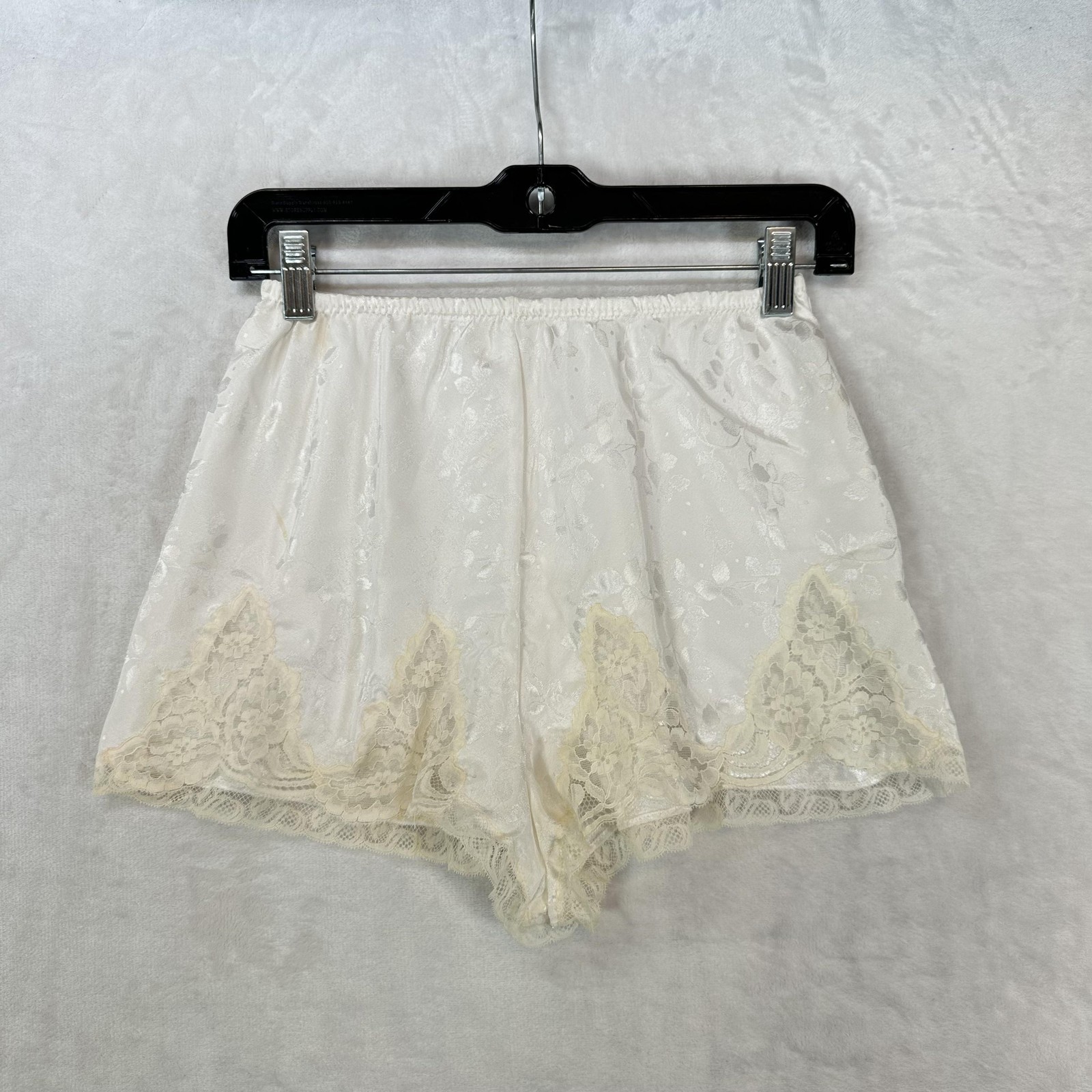 Vintage Christian Dior Tap Shorts Womens S White Floral Satin Lace Trim Lingerie