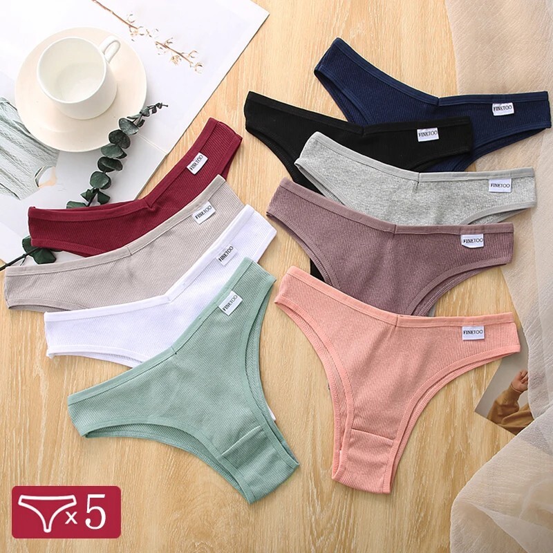 Paquete de 5 Bragas Breves de Algodón Ropa Interior Sexy para Mujer Tanga Bikini