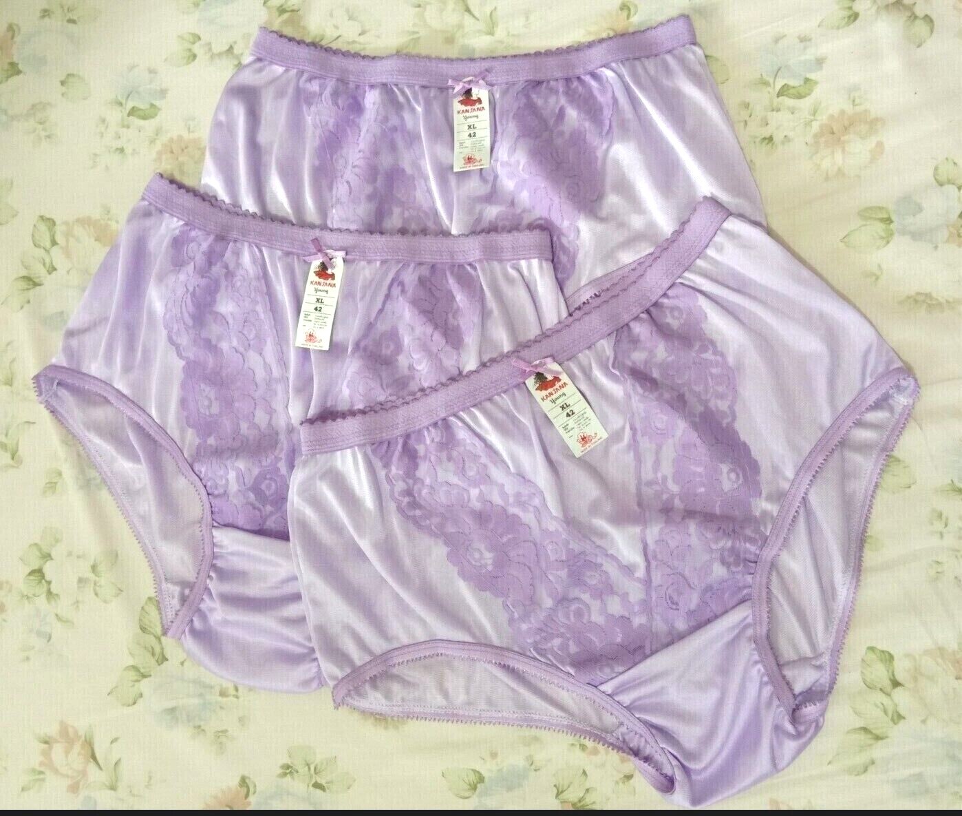 x3 Women Panties Purple Nylon Lace Silky Bikini Hi Briefs Undies Knickers XL