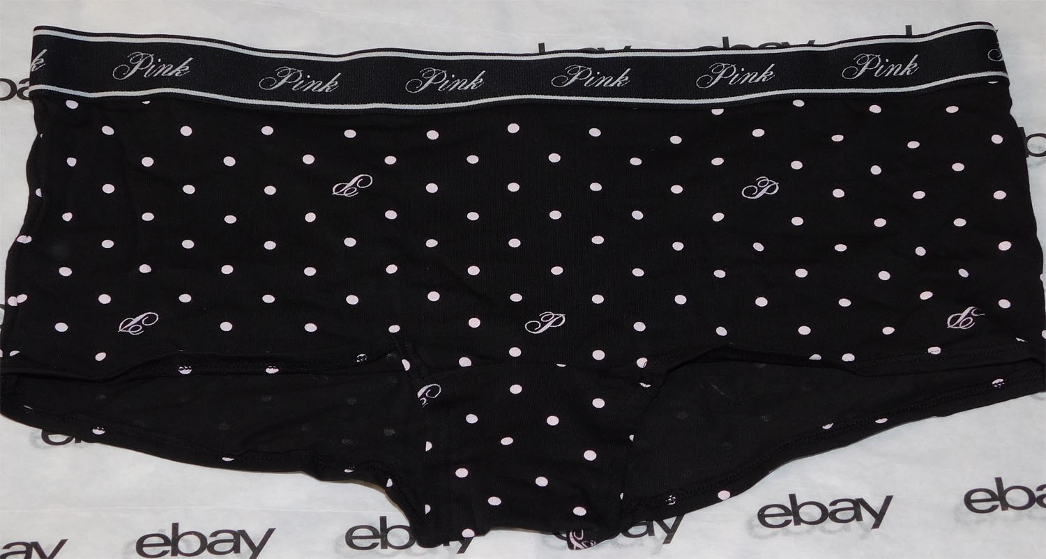NEW Victoria’s Secret Pink Logo Boyshort Shortie Panty Polka Dot Print Large VS