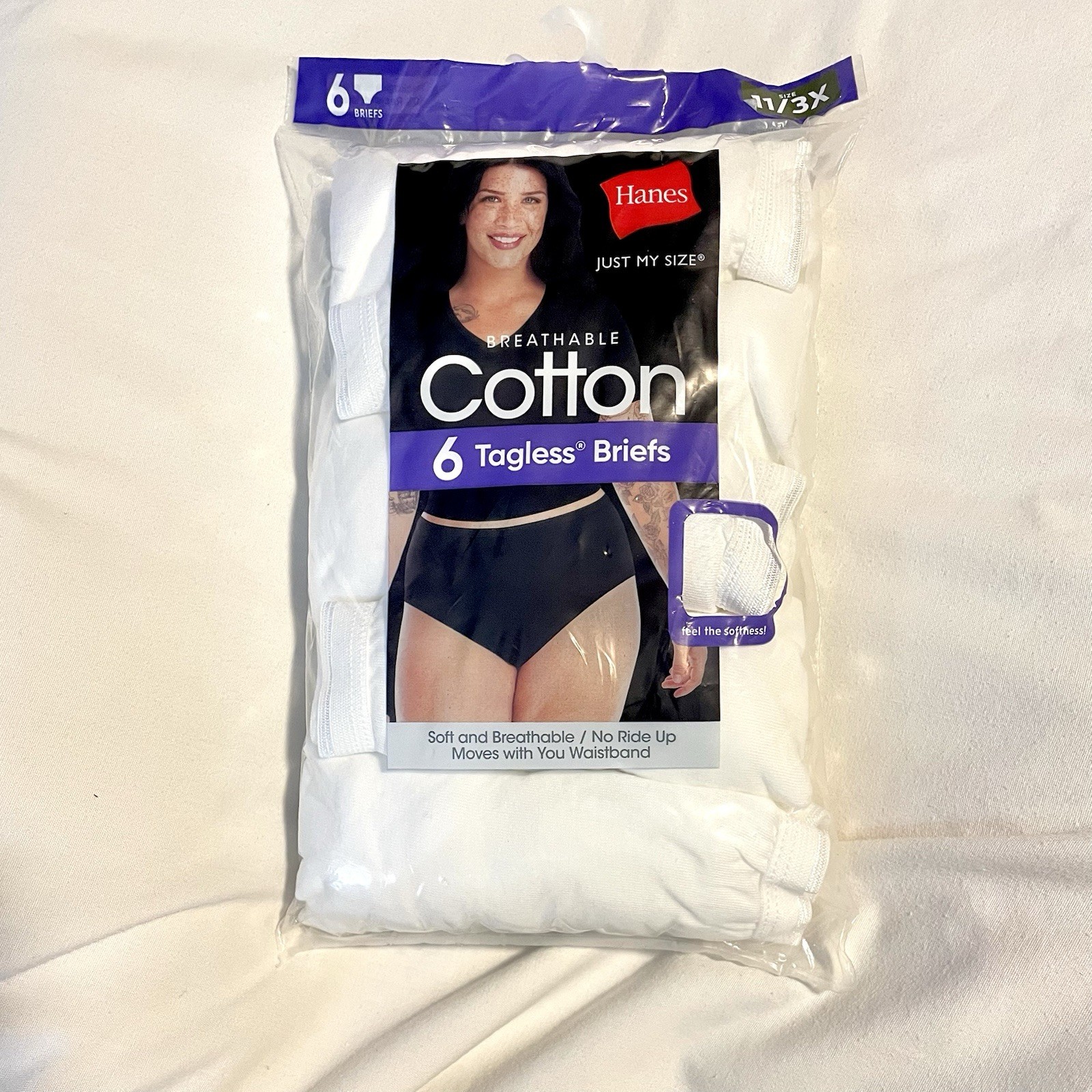 Just My Size Panty Briefs – 6-Pack Cotton Underwear -Women Sz 11/3X -JMS Comfort