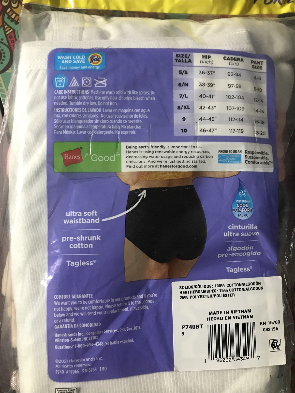 Hanes Cotton Women’s Brief Panties, Size 9, 7 Briefs