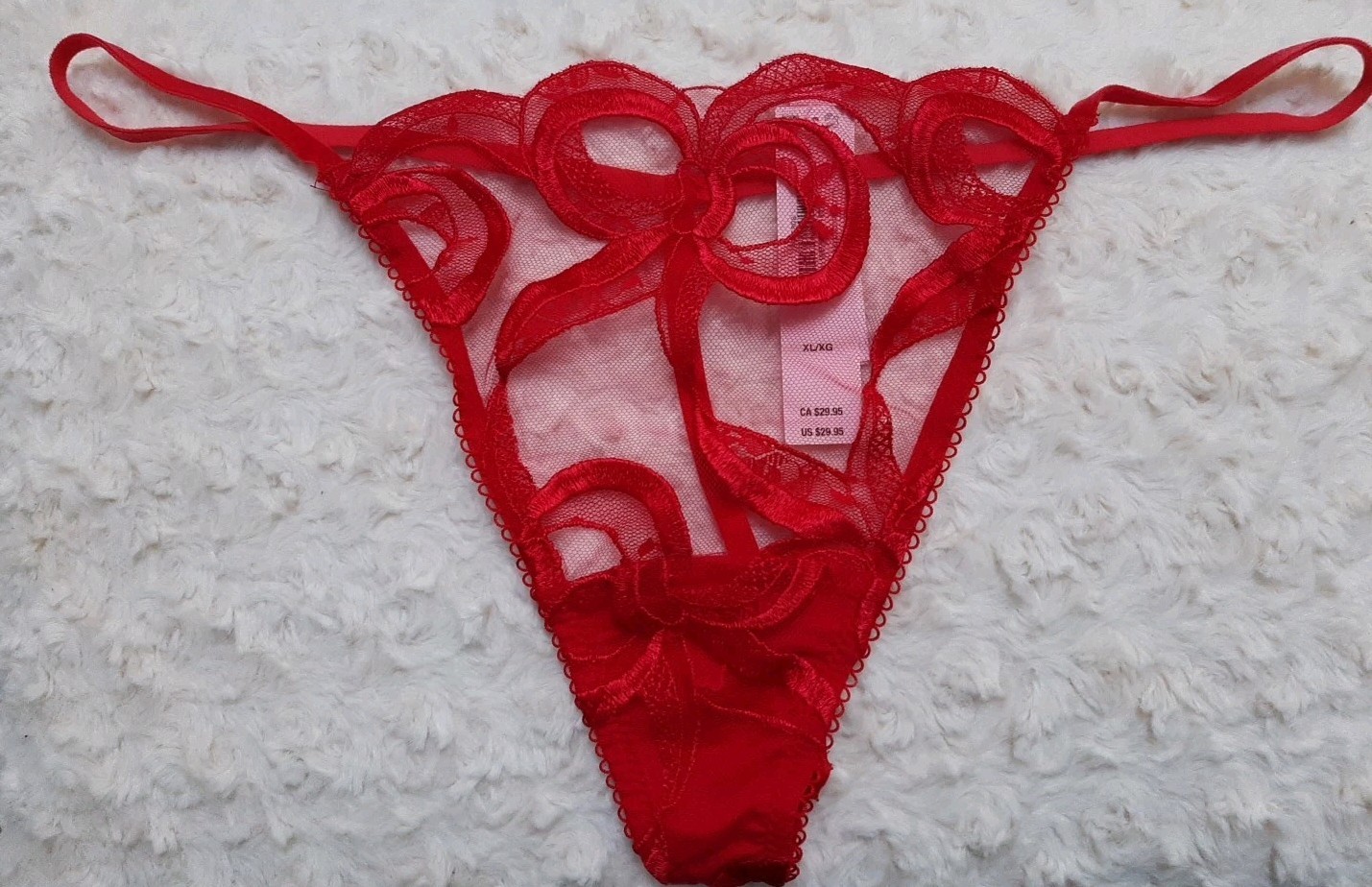 New Victoria’s Secret Red Mesh Embroidery Polyamide V String Panty, SZ XL