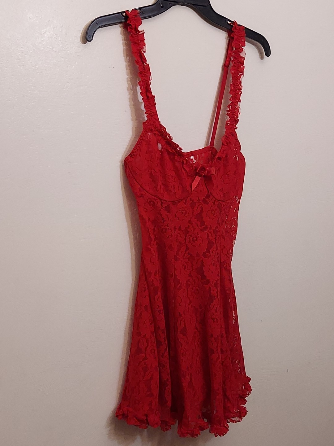 Lunaire True Red Lace Babydoll with Matching G-String Women’s Size Small NWT