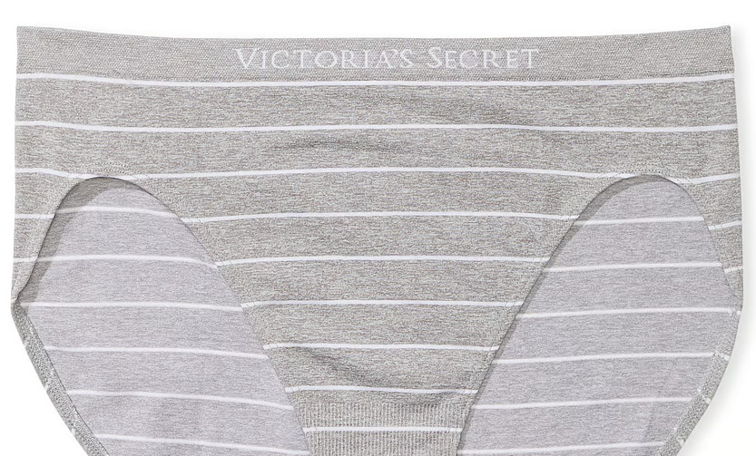L Grey White Stripe SEAMLESS NO SHOW Victorias Secret High-Leg Waist Brief Panty