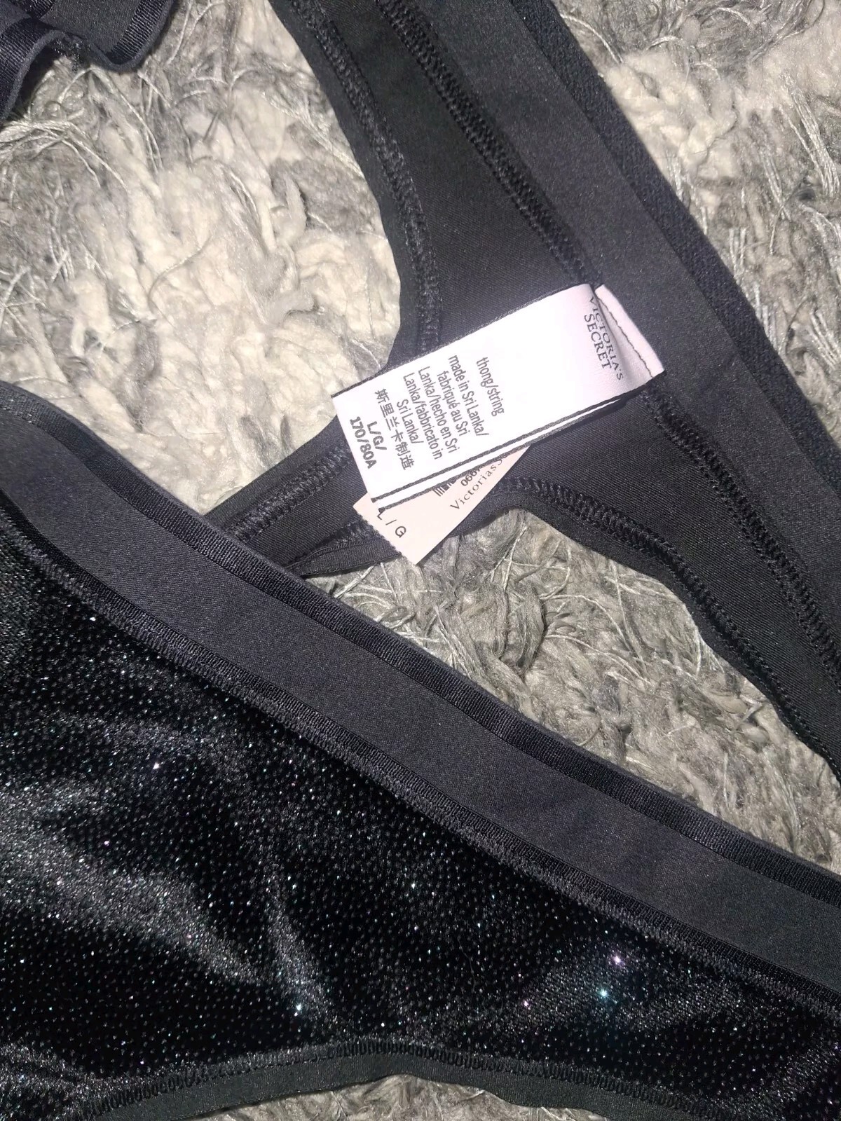 Vs Older Style velvet Glitter Thong Panty BRAND NEW SIZE Large Black