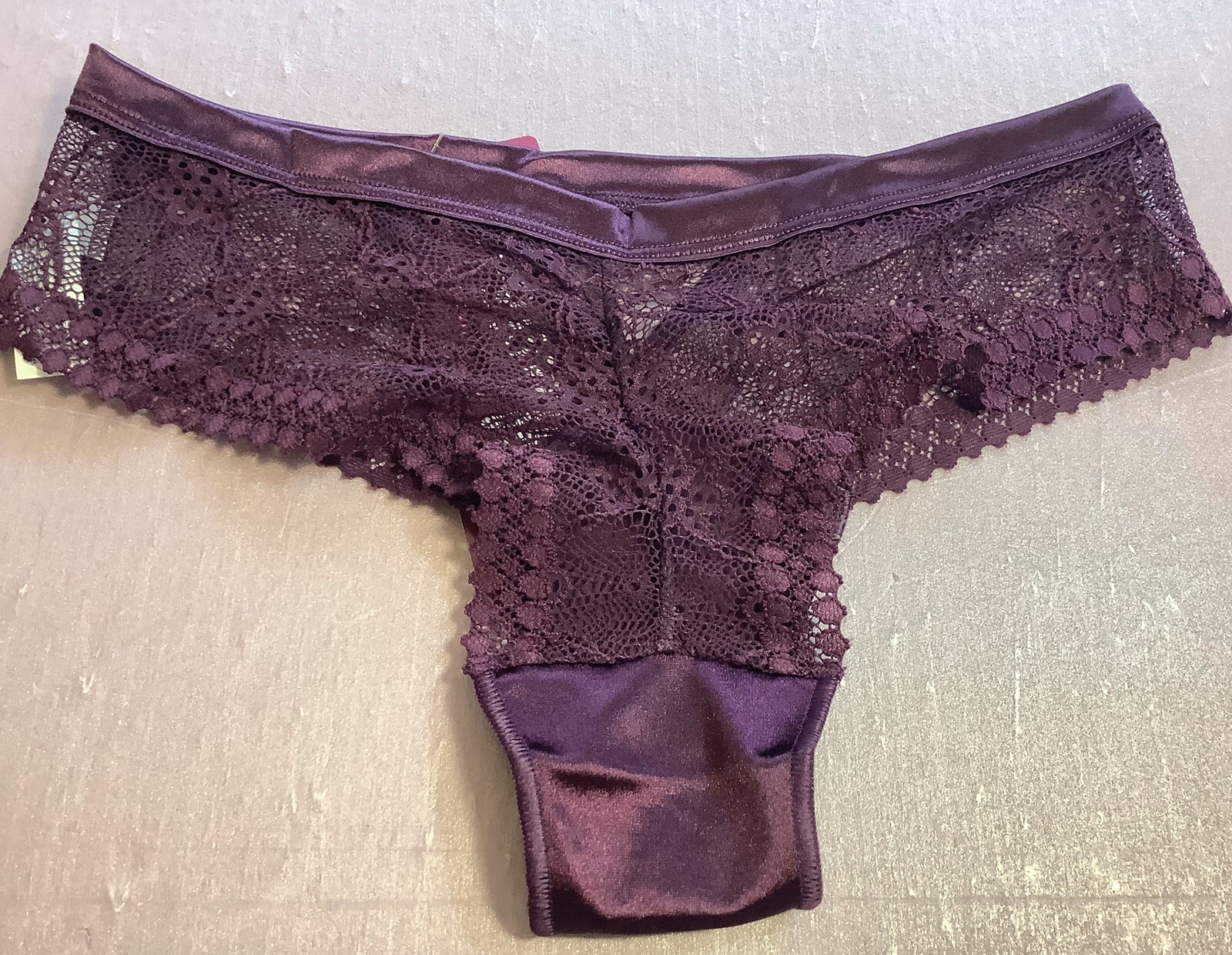 Women Panties Bikinis ILUSION Size M. Purple Satin & fishnet Floral Soft Mexico