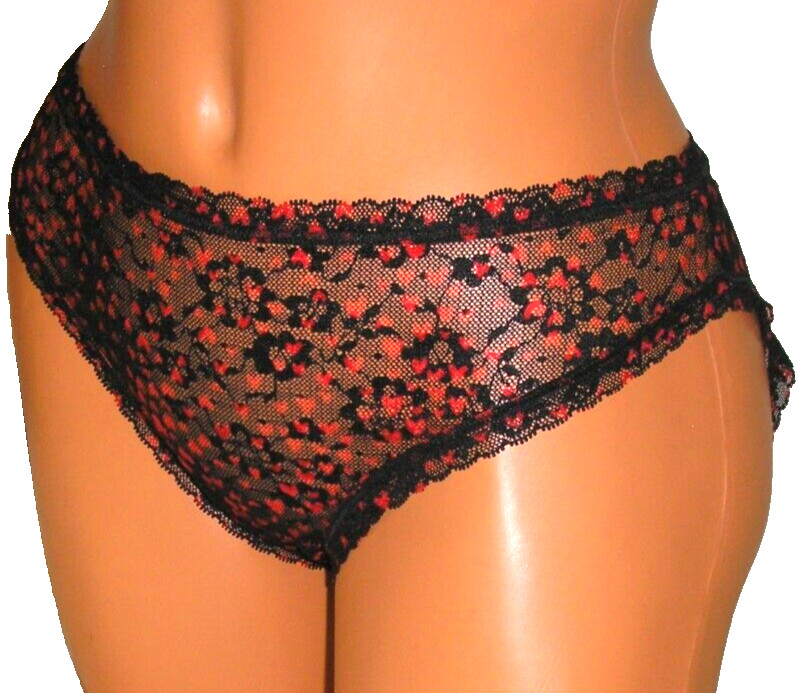 Panties Lingerie Victoria’s Secret Heart Print Black Lace Bikini XL Adult Gift