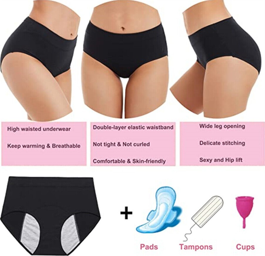 3-Pack Period Underwear Menstrual Panties Cotton Postpartum Easy Clean Brief