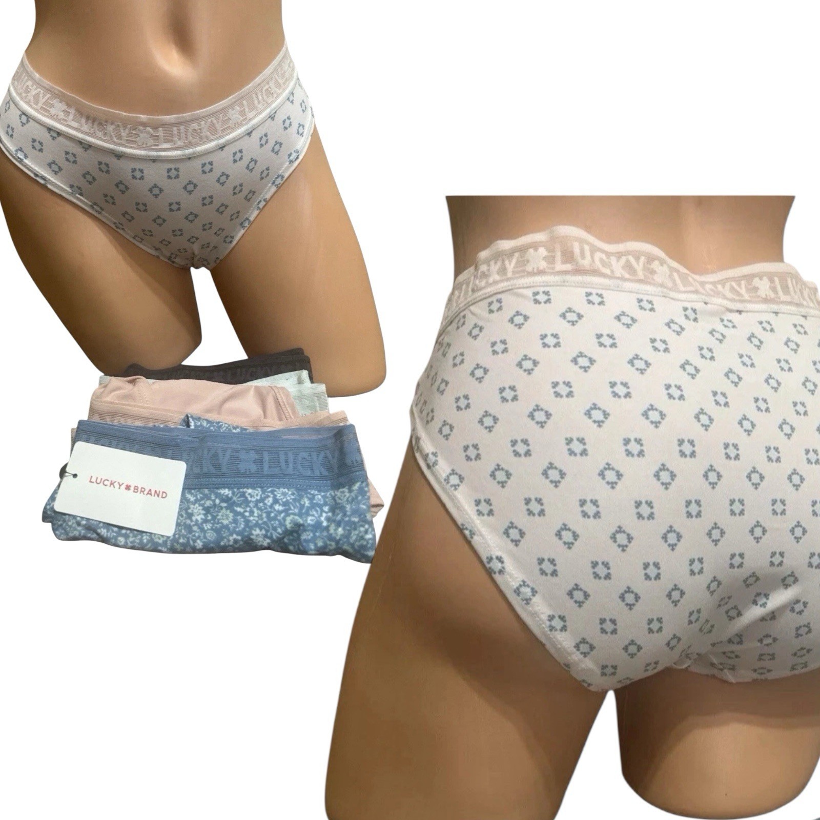 Lucky Brand Women’s Pastels 5 Pair Bikini Panties Stretch Size L | NWT